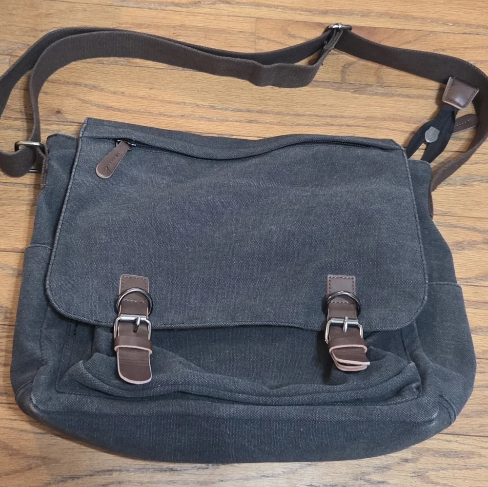 KENOX Canvas Leather Messenger Bag Shoulder/Cross body bag  (15” Laptop Bag) - Picture 2 of 8